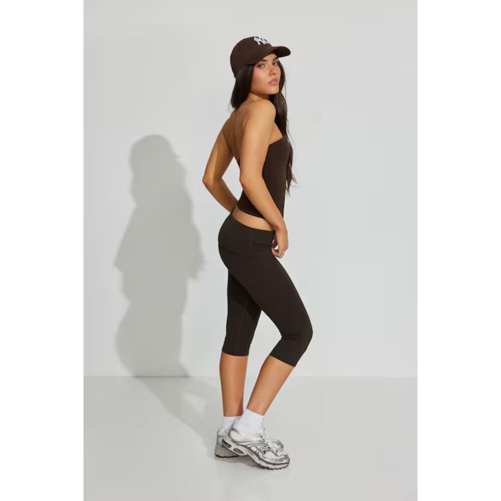 Garage brown active fold over capri cropped leggings size small